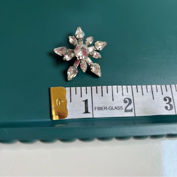 Vintage 3 Piece MCM 1950s 1960s Atomic Era Aqua Pink Crystal Brooch Pins Lot - Picture 8 of 9